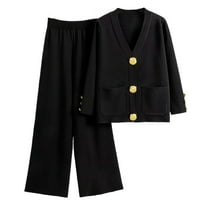 Weiqiqre Women's 2 Piece Outfits Long Sleeve Knit Sweater Top Wide Leg Pants Lounge Sets Tracksuits