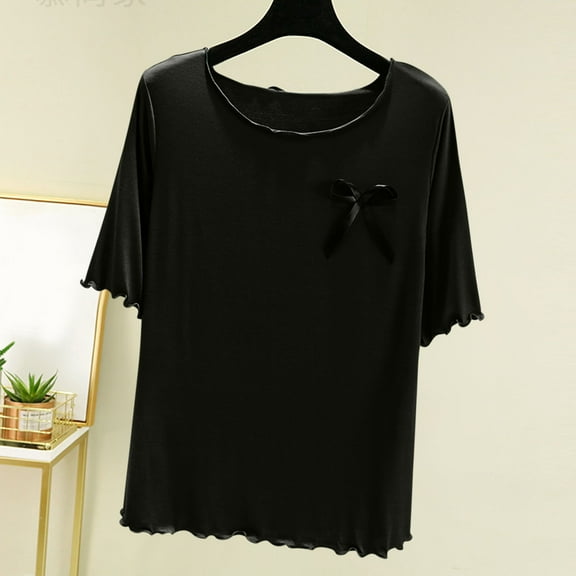 Weiqiqre Women's Casual V Neck Lace Hem Short Sleeve Flowy Blouse Tunic T-Shirt Tee Top