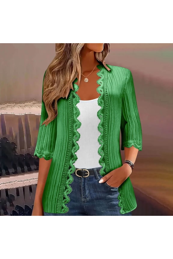 Women's Clothing 3/4 Short Sleeve Cropped Cardigan Lightweight Button up Crochet Knit Sweater Shrug for Summer Spring
