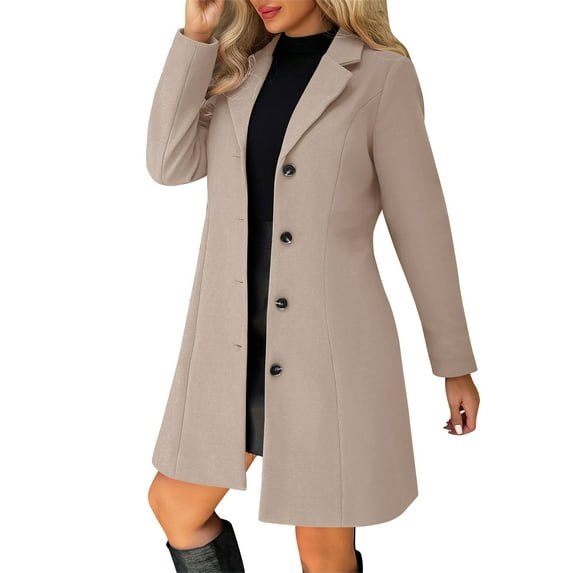 Weiqiqre Women's Clothing Classic Coat Lapel Collar Open Front Belted Long Jacket