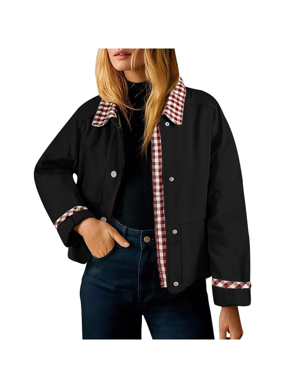 Women's Clothing Cropped Jacket Lightweight Casual Zip Up Barn Jackets Fall Outerwear Coat