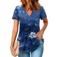 thumbnail image 1 of Weiqiqre Women's Clothing Puff Short Sleeve Shirts Dressy Casual Henley V-Neck Summer Tops Pleated T-Shirts Loose Fit Tunic Blouses, 1 of 9