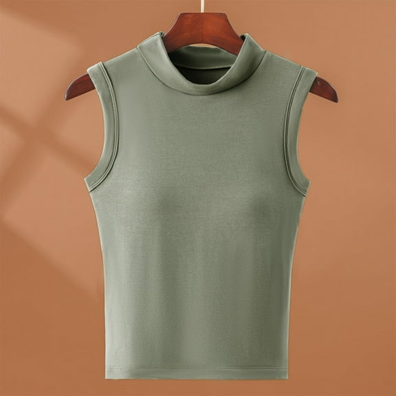 Weiqiqre Women's Clothing Sleeveless Mock Turtle Neck Tops Double Lined Tank Tops 2025 Basic Tight Shirts