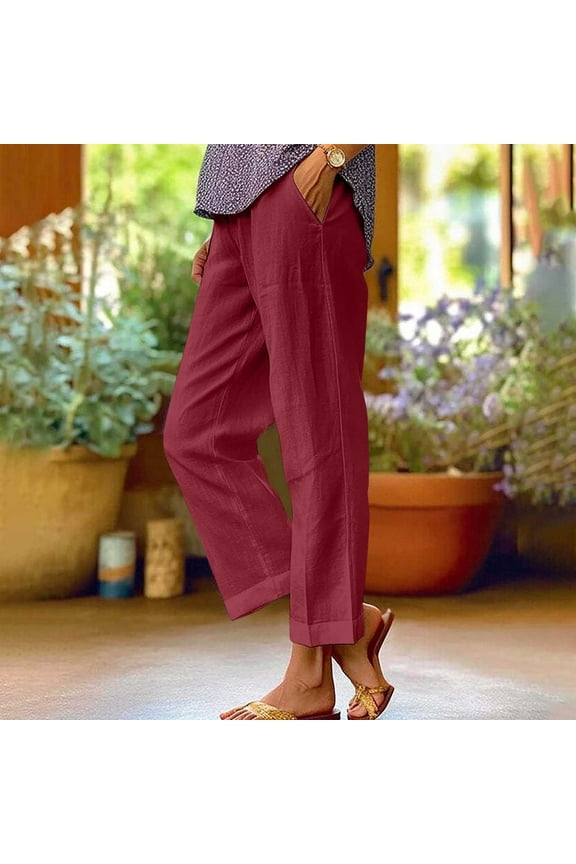 Weiqiqre Women's Corduroy Pants Fall Trend Casual Cotton Tapered Capri Cargo Pants Loose Elastic Waist Ankle Cropped Trouser with Pockets