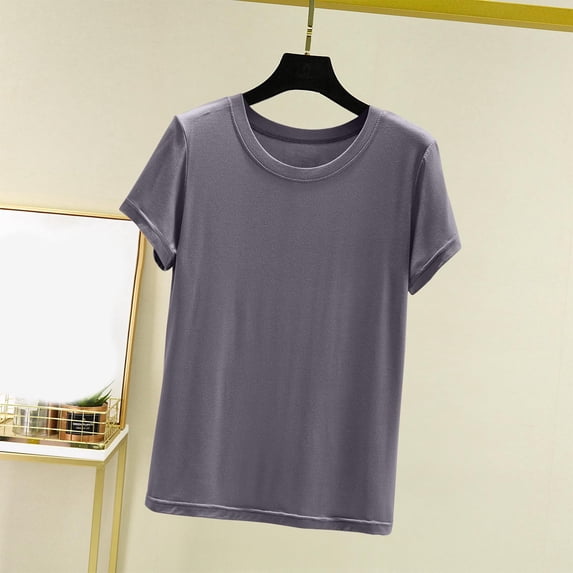 Weiqiqre Women's Crewneck Short Sleeve Slim Fitted T-Shirt Solid Thin T-shirt Pajamas Top Short Sleeved Pajamas