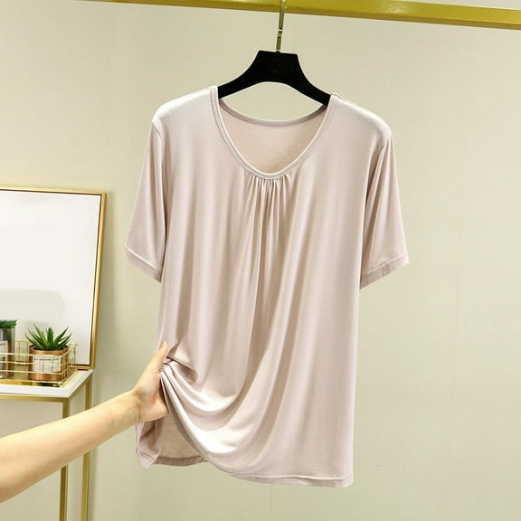 Weiqiqre Women's Crewneck Short Sleeve Slim Fitted T-Shirt Solid Thin T-shirt Pajamas Top Short Sleeved Pajamas