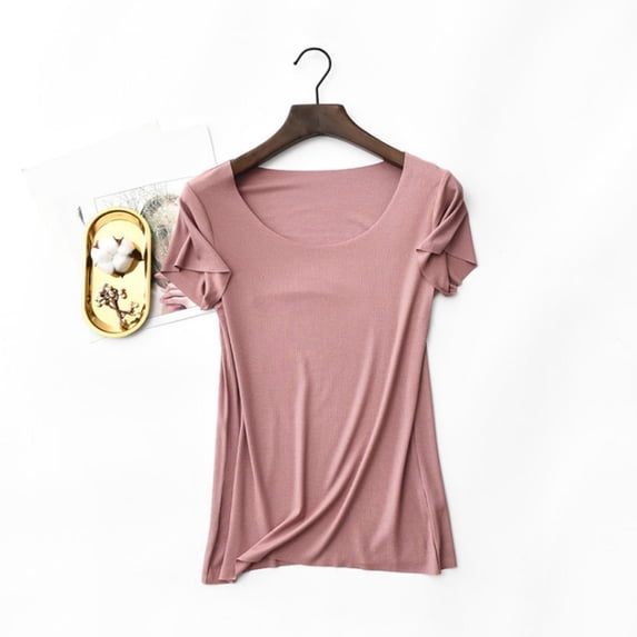 Weiqiqre Women's Crewneck Short Sleeve Slim Fitted T-Shirt Solid Thin T-shirt Pajamas Top Short Sleeved Pajamas