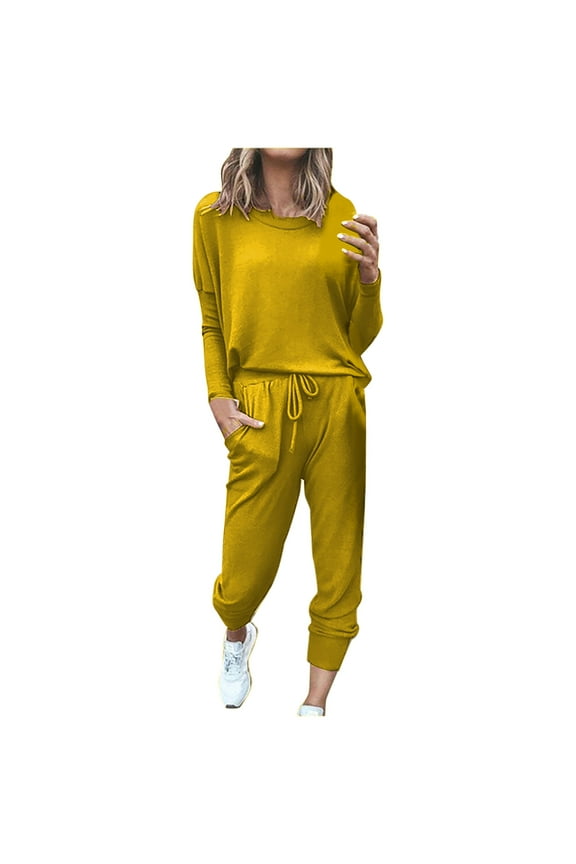 Weiqiqre Women's Fall 2 Piece Lounge Outfit Long Sleeve Crewneck Pullover Tops High Waisted Pants Set Tracksuit