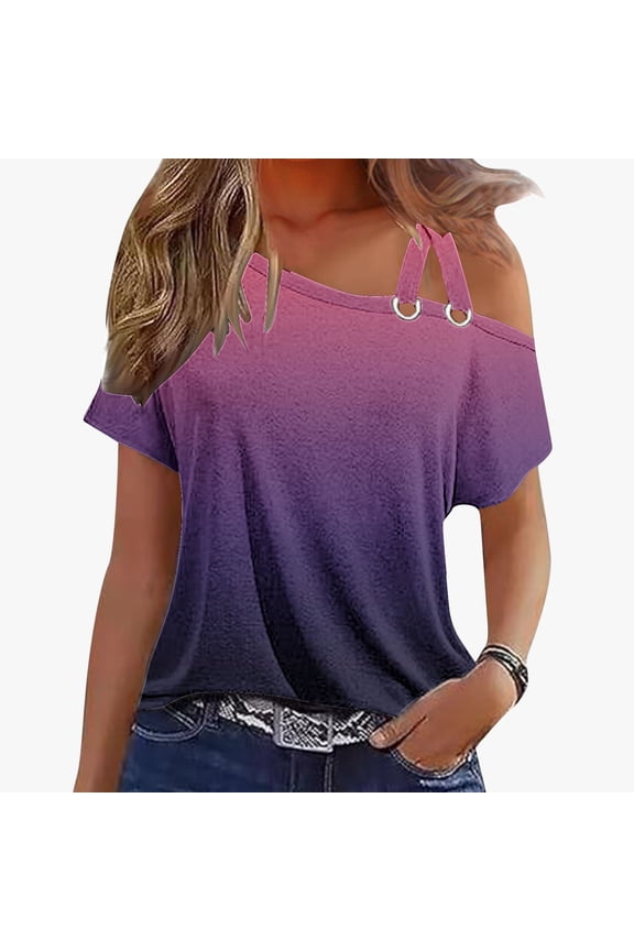 Women's Gradient Printed Camisole Tops Summer Double straps One Off The Shoulder Comfy Womens Blouses