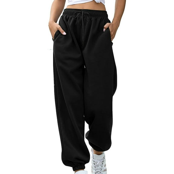 Weiqiqre Women's Linen Blend Cropped Pants Sports High Waisted Loose Baggy Fleece Gym Jogger Sweatpants with Pocket