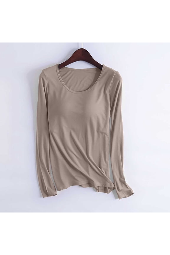 Women's Long Sleeve T-Shirt Scoop Neck Rayon Slim Fit Stretchy Layer with Chest Pads Pajama T Shirts Tops