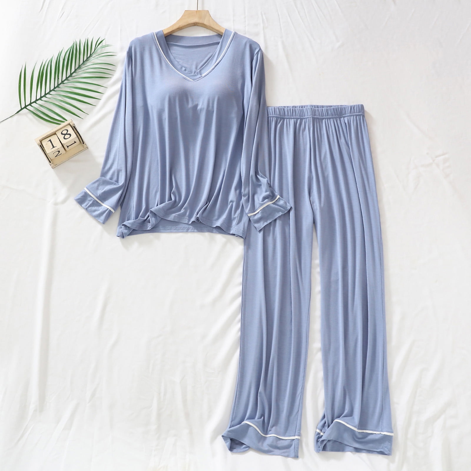 QualSharp Women’s Pajama Set – Long Sleeve Button-Down V-Neck Pajamas, Soft Modal Lounge Set - View #3