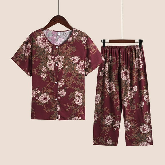 Weiqiqre Women's Pajama Sets Sleepwear Tops with Capri Pants Casual and Fun Prints Pajama Sets