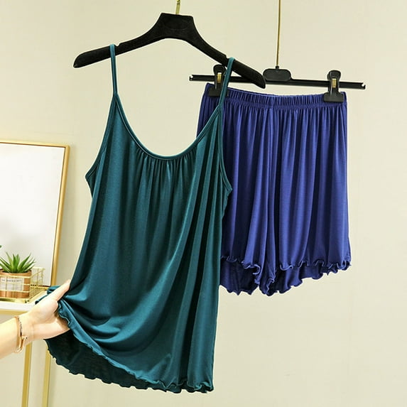 Weiqiqre Women's Pajama Sets Summer Loose Solid Color Suspender Home Wear Two-piece Pajama Sets