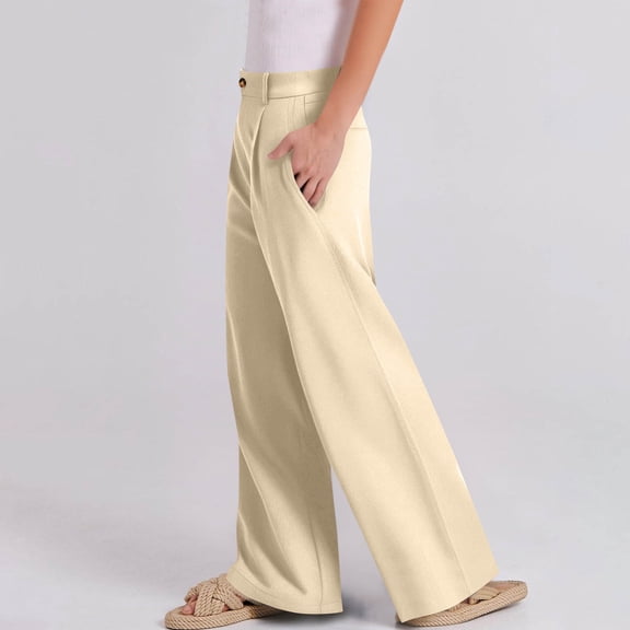 Weiqiqre Women's Pants Summer Palazzo Pants Drawstring Waist Wide Leg Lightweight Beach Trousers with Pockets