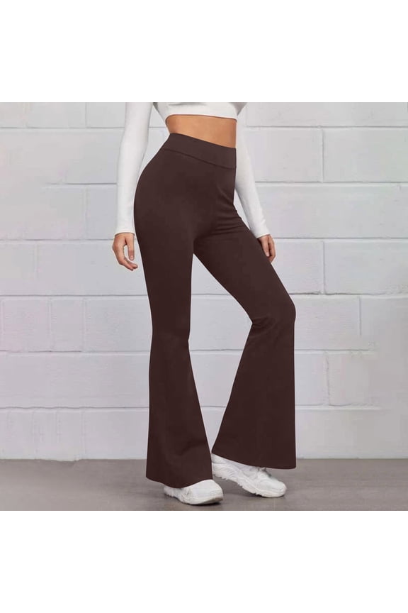 Weiqiqre Women's Paperbag Waist Trousers Elastic Legging Yoga Pants Palazzo Pants Form Fitting Comfty High Waist Bell Bottom Pants