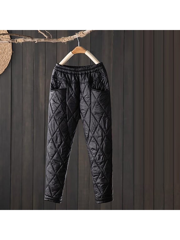 Weiqiqre Women's Plus Size Elastic Waist Casual Pants Down Pants Winter Warm Elastic High Waist Quilted Ultralight Puffy Snow Ski Pants Trousers