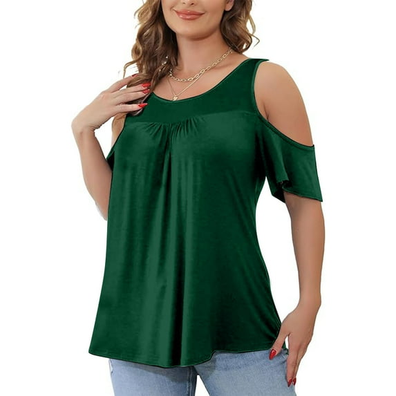 Weiqiqre Women's Plus Size Tops Summer Short Sleeve Round Neck Off The Shoulder Loose Fitting New Arrival Blouse L-5XL