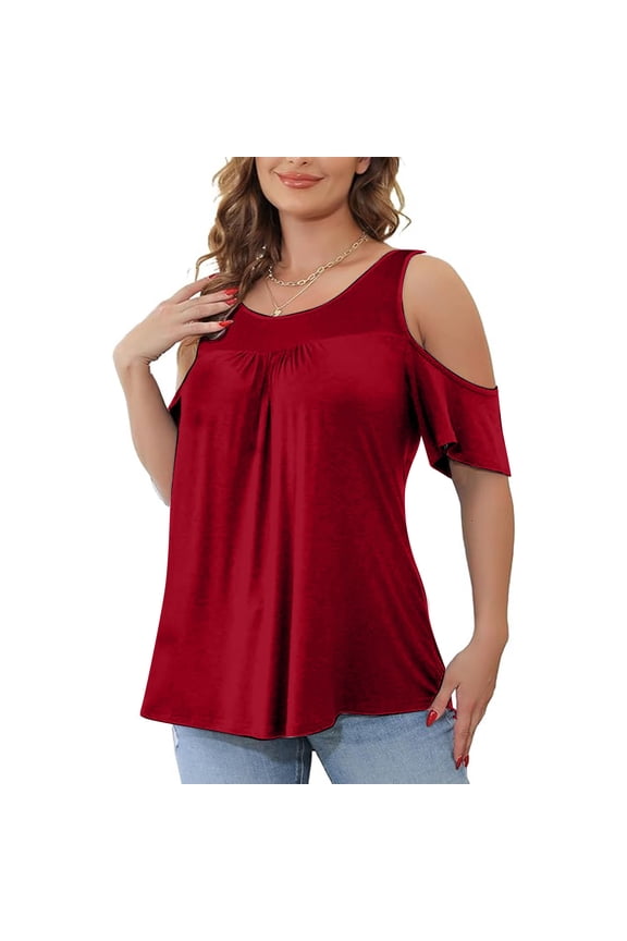 Women's Plus Size Tops Summer Short Sleeve Round Neck Off The Shoulder Loose Fitting New Arrival Blouse L-5XL