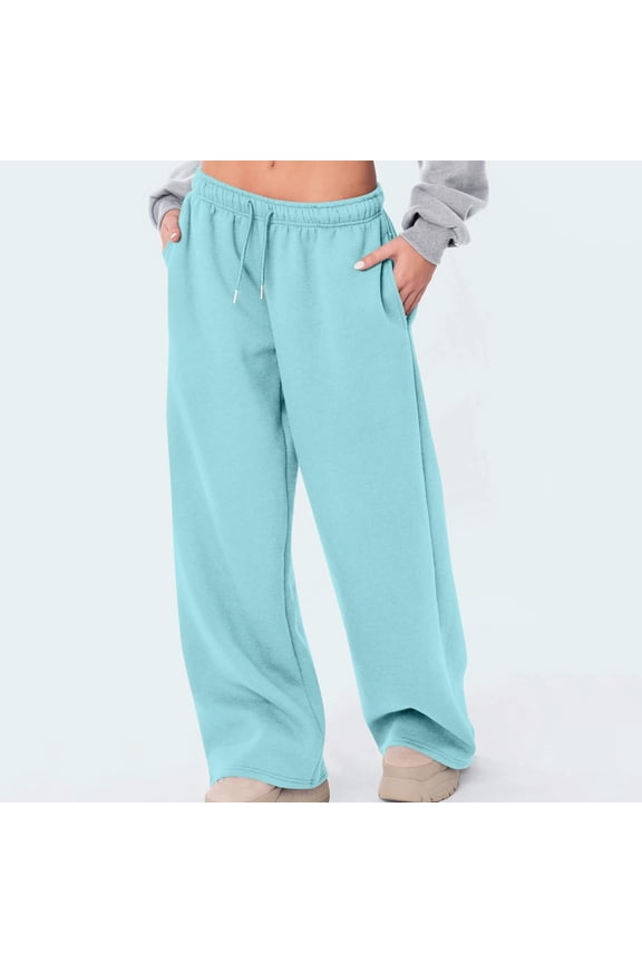 Weiqiqre Women's Pull-On Work Pants No Zipper Wide Leg Sweatpants for Women Fleece High Waist Joggers with Pockets Lightweight Comfy Drawstring Sweat Pants