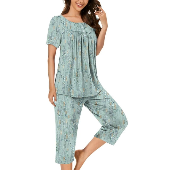 Weiqiqre Women's Sleepwear Pajama Sets Summer Ladies Pjs 2 Piece Loungewear Capri with Pockets