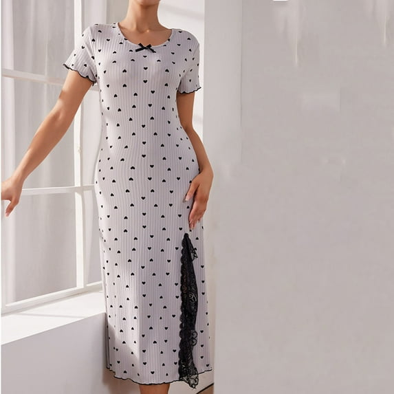 Weiqiqre Women's Sleepwear Round Neck Sleepwear Nightshirt Short Sleeve Sleep Dress Summers Sleepshirt Loungewear