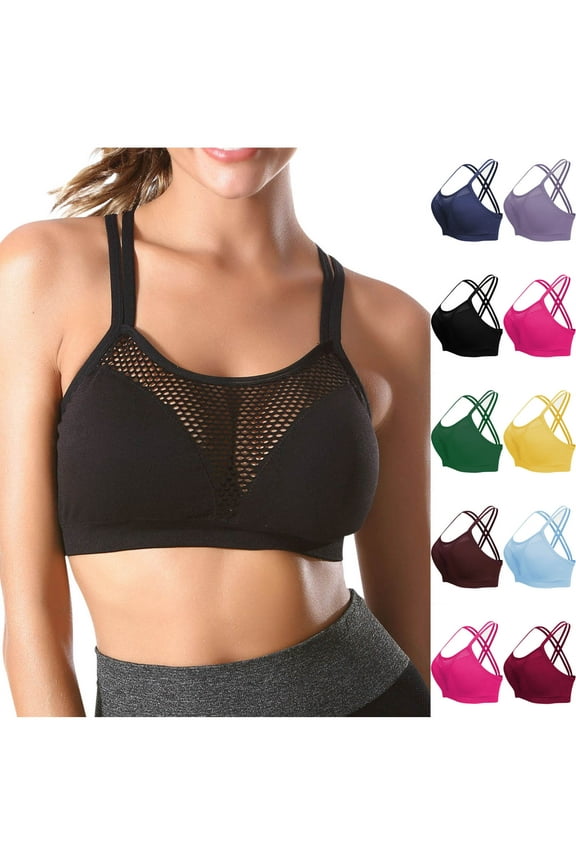 Women's Sports Bras Strappy Yoga Bra Medium Support Workout Bra for Athletic Gym Fitness