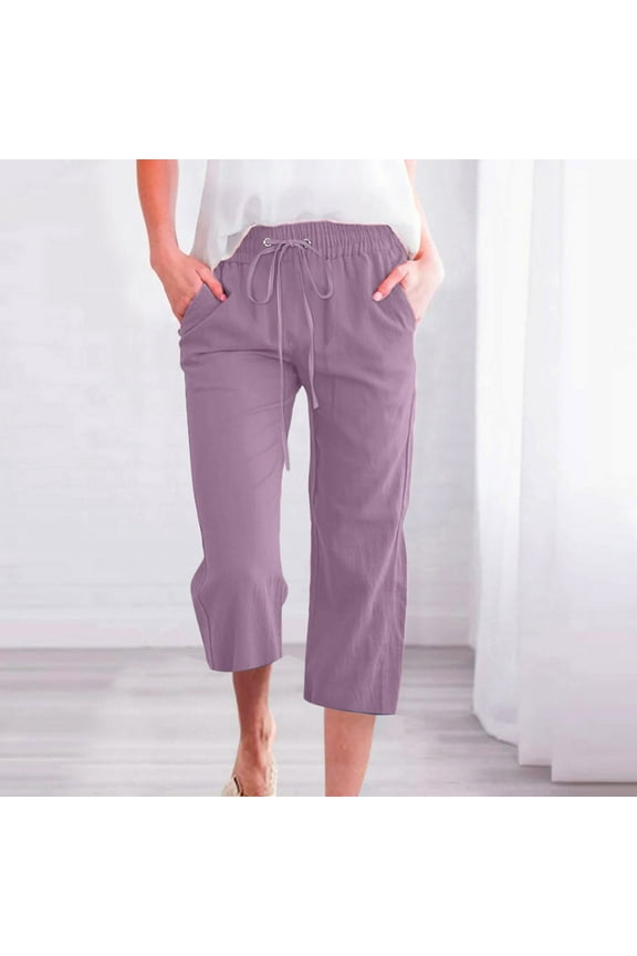 Weiqiqre Women's Straight Leg Jeans Pants Stretchy Loose Fit Palazzo Pant Elastic Waisted Drawstring Tie Knot Trousers with Side Pockets