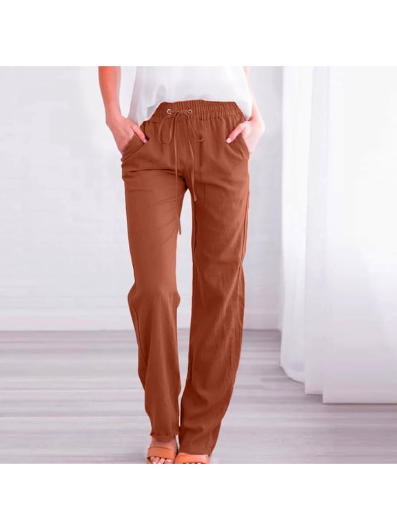 Weiqiqre Women's Straight Leg Jeans Pants Stretchy Summer Casual Boho Drawstring High Waisted Pants Loose Fit Vacation Lounge Pants