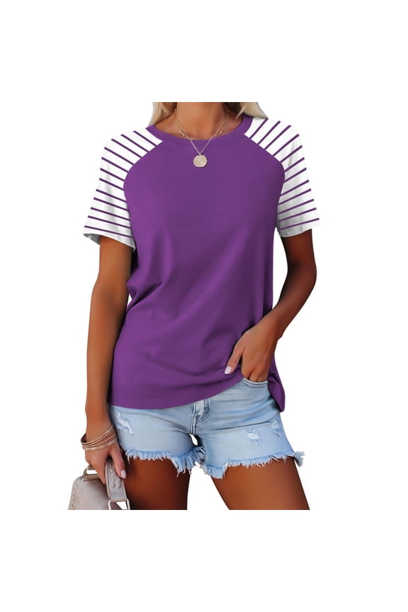 Women's Striped Printed Short Sleeve Tops Summer Shirt With Checkered Printed Casual New Arrival Blouses