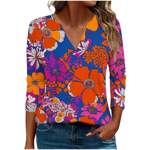 Weiqiqre Women's Tops 3/4 Sleeve Blouse Long Sleeve Business Casual Tunic Tops V Neck Work Tops Textured Dressy Casual Shirts