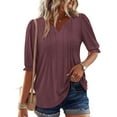 thumbnail image 1 of Weiqiqre Women's Tops 3/4 Sleeve Shirts V Neck Blouses Tunic Top Spring Summer 2025, 1 of 8