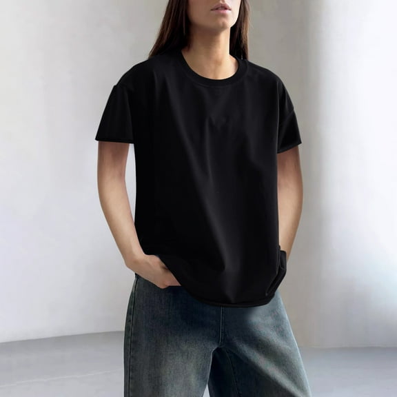 Weiqiqre Women's Tops Lightweight 100% Cotton Short-Sleeve T-Shirt, Classic Loose-Fit Crewneck Solid Tee Shirt for Women