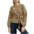 thumbnail image 1 of Weiqiqre Women's Tops Long Sleeves Shirt Tops Casual 2025 Fall Fashion Crewneck Tie Knit Sweatshirt Pullover, 1 of 6