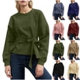 thumbnail image 1 of Weiqiqre Women's Tops Long Sleeves Shirt Tops Casual 2025 Fall Fashion Crewneck Tie Knit Sweatshirt Pullover, 1 of 7