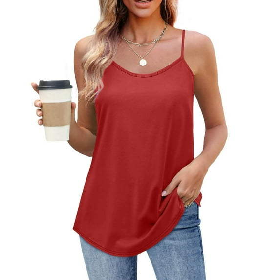 Weiqiqre Women's Tops Spaghetti Strap Tank Top Satin Cami Tops Crew Neck Silky Camis Basic Blose