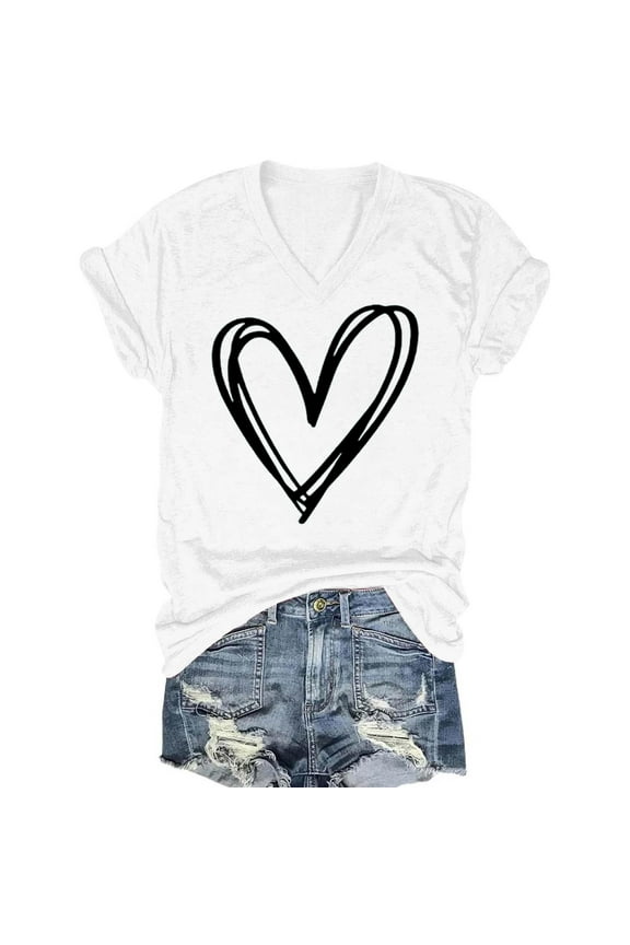 Weiqiqre Women's Tops Valentines Shirts: Valentine Love Heart Printed Tee Teen Cute Girl Gift Top
