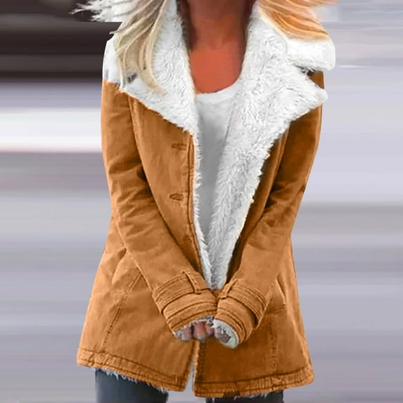 Weiqiqre Women's Tops Winter Warm Jean Jacket Stand Collar Wool Liner Sherpa Denim Coats Thicker Outerwear with Pockets