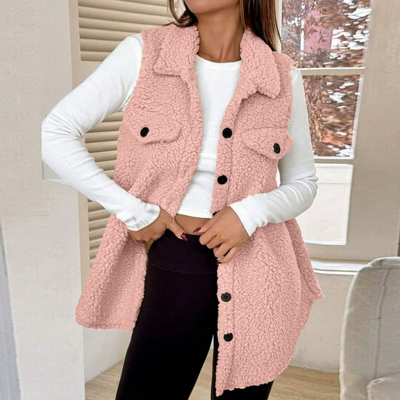 Weiqiqre Women's Vest Fuzzy Fleece Vest Oversized Sleeveless Sherpa Jacket Warm Button Down Gilet Outerwear with Pockets