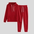 thumbnail image 1 of Weiqiqre Womens Active Long Sleeve Fleece Solid Hooded Drawstring Loose Long Sleeve Sweatshirt and Long Pants Set Suits, 1 of 5