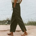 thumbnail image 1 of Weiqiqre Womens Cropped Linen Pants Summer Elastic High Waisted Straight Leg Crop Pants Casual Beach Trousers with Pockets, 1 of 6