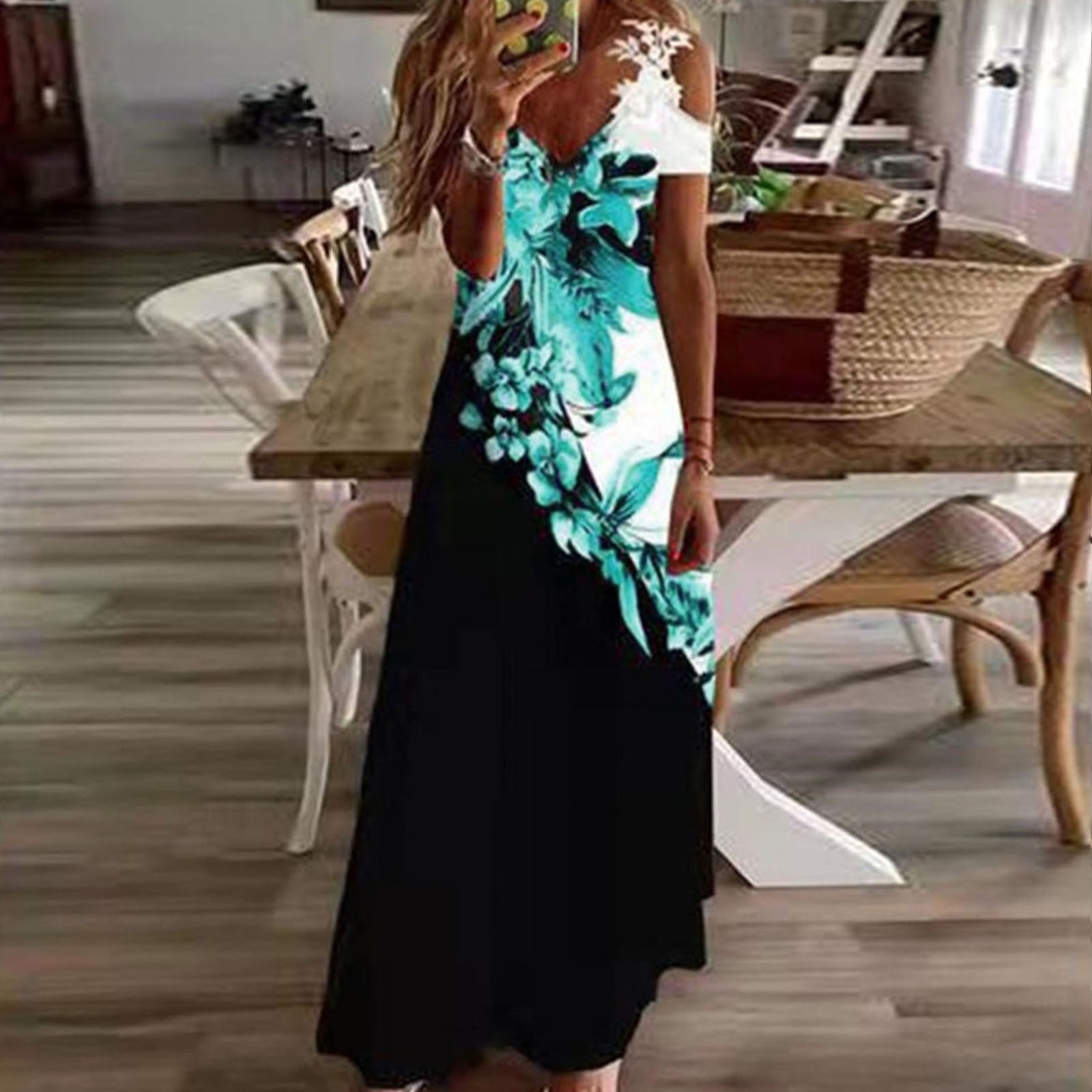 Weiqiqre Womens Dresses Summer V Neck Cold Shoulder Short Sleeve Maxi Dress  High Waist Split Wedding Guest Long Dress - Walmart.com