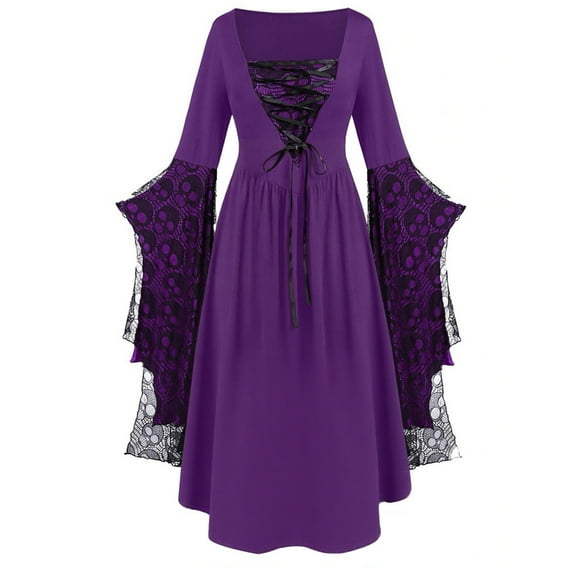 Weiqiqre Womens Dresses Skull Mesh Medieval Punk Renaissance Vintage Halloween Dresses Plus Size