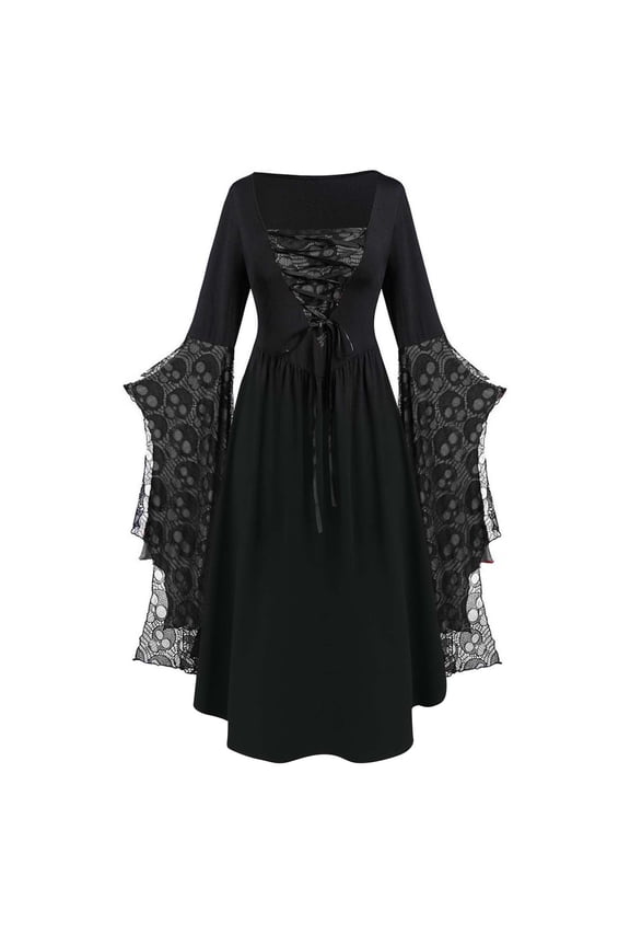 Womens Dresses Skull Mesh Medieval Punk Renaissance Vintage Halloween Dresses Plus Size