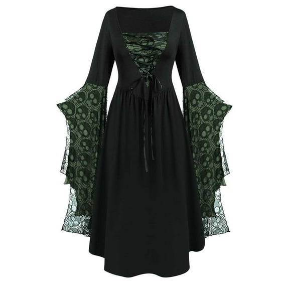 Weiqiqre Womens Dresses Skull Mesh Medieval Punk Renaissance Vintage Halloween Dresses Plus Size