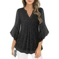 thumbnail image 1 of Weiqiqre Womens Fall Clothes Casual 3/4 Ruffle Sleeve Blouse Chiffon V Neck Evening Party Night Out Wedding Cocktail Shirt, 1 of 7