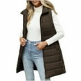 thumbnail image 1 of Weiqiqre Womens Fall Clothes Long Vest Solid Color Sleeveless Hood Winter Puffer Vest Outwear, 1 of 9