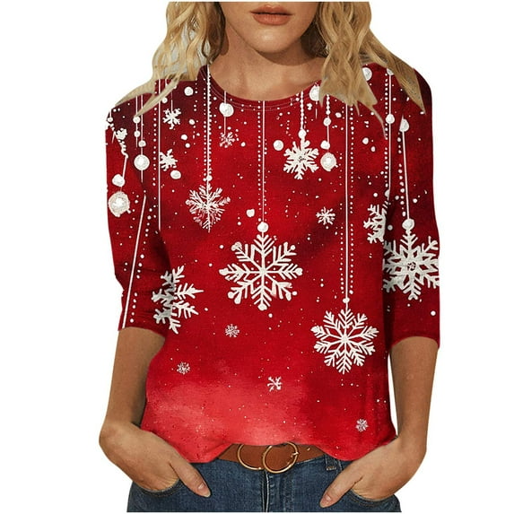 Weiqiqre Womens Fall Clothes Loose Fit Crewneck Vintage Floral T Shirts Clothing Christmas Tops