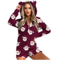 thumbnail image 1 of Weiqiqre Womens Fall Fashion 2025, Christmas Print Hooded Ears Fluffy Onesie Pajamas - Santa Pattern Bodysuit Sleepwear Pajamas Loungewear, 1 of 7