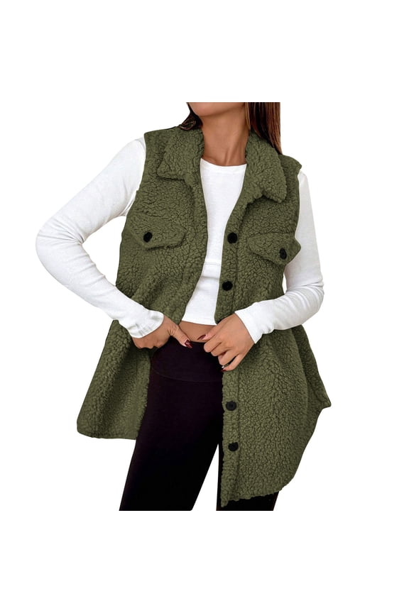 Womens Fall Fashion Fall Winter Fleece Vest Trendy Sleeveless Sherpa Jacket Button Down Open Front Fuzzy Warm Outerwear